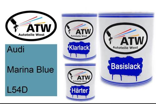 Audi, Marina Blue, L54D: 1L Lackdose + 1L Klarlack + 500ml Härter - Set, von ATW Autoteile West.